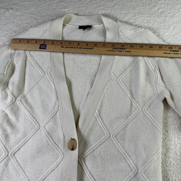 Talbots Cream Diamond Knit Cardigan Lambs Merino Cashmere Blend Big Buttons XS - Picture 4 of 15